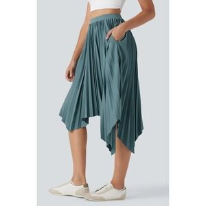 Halara Midi Skirt Womens Large Mint Pleated High Waisted Pockets Asymmetrical